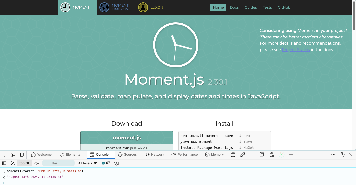 moment.js screenshot